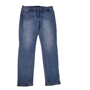 D Jeans Womens Button Fly High Rise‎ Medium Wash Skinny Jeans Size 10 Short